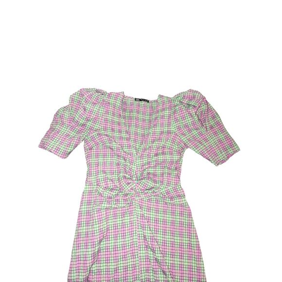 Zara Plaid Print Dress Womens M Purple Green Fairycore - Picture 7 of 9